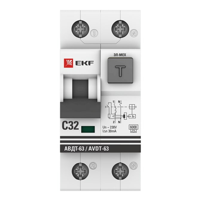EKF Дифференциальный автомат АВДТ-63 32А/30мА (характеристика C, эл-мех, тип А) 6кА PROxima