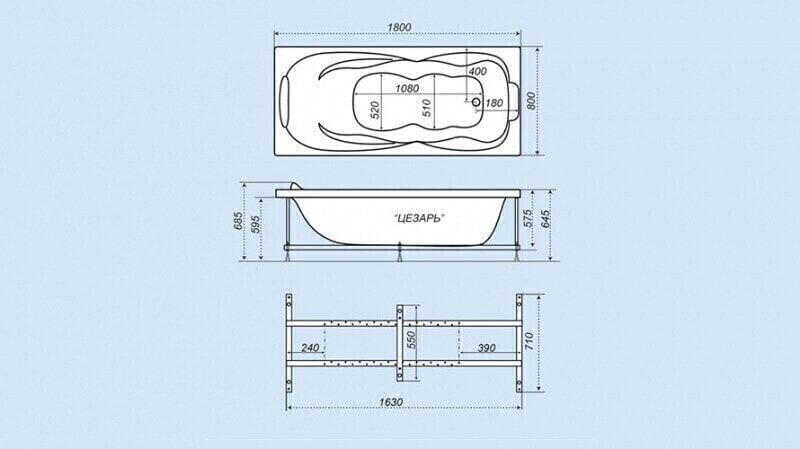 Ванна 180 80 акриловая размеры
