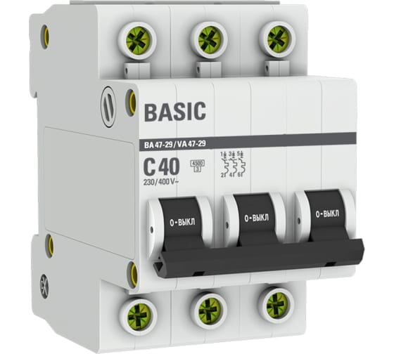 EKF Автоматический выключатель 3P 40А (C) 4,5кА ВА 47-29 Basic  (mcb4729-3-40C)