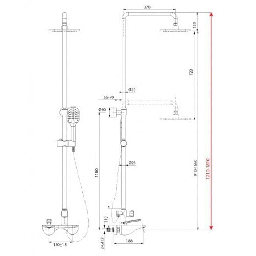 Смеситель Lemark Tropic LM7012C для ванны и душа с верхней душ. лейкой 